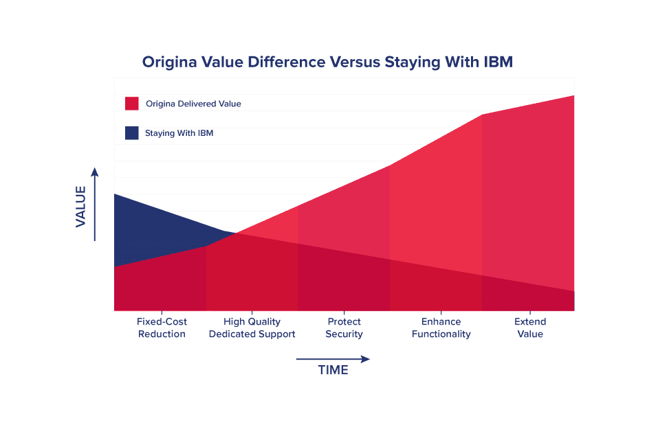 Origina's value extends beyond fixed cost savings to deliver a greater return on investment for IBM software over a long period of time through value-add software maintenance services.