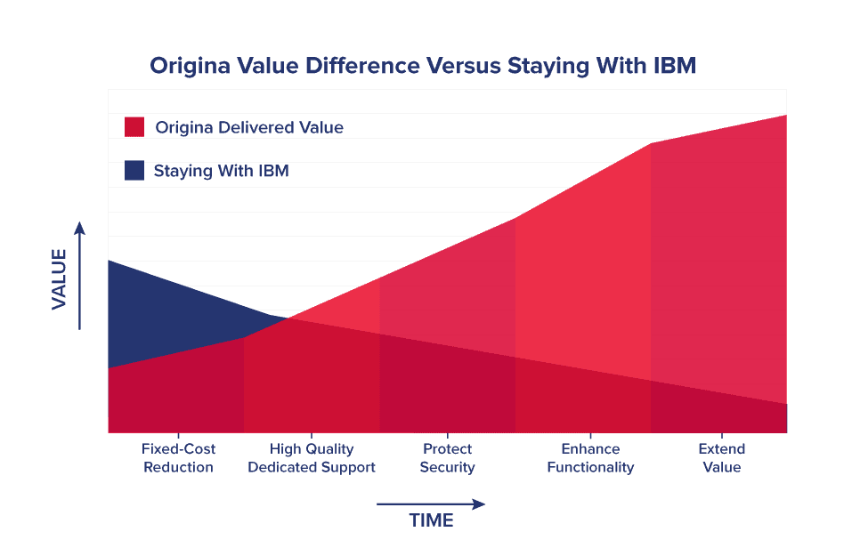 Origina's value extends beyond fixed cost savings to deliver a greater return on investment for IBM software over a long period of time through value-add software maintenance services.